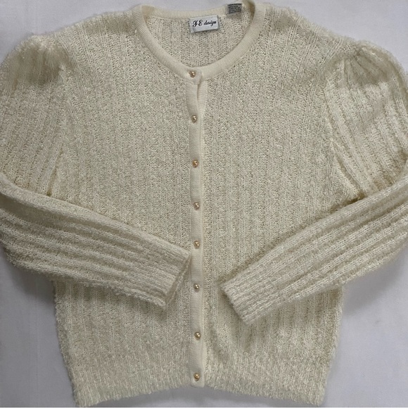 FE Design Vintage Boucle Buttoned Down Sweater Large Ivory - Picture 2 of 10
